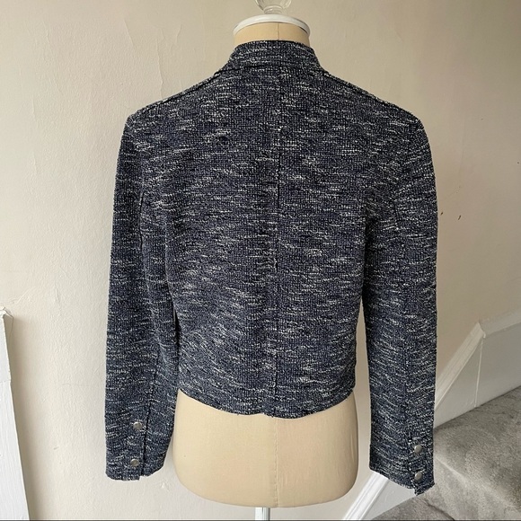 Theory Bavewick K Branson Blue/White Moto Tweed Jacket EUC Size Small - Picture 6 of 12